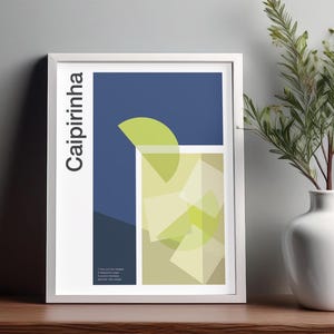 Arte mural de cóctel caipirinha, póster de cóctel, impresión decorativa para carrito de bar, impresión de alcohol, arte mural minimalista de cóctel, arte mural de bar para el hogar