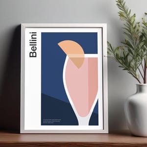 Arte mural de cócteles Bellini, póster de cócteles, impresión decorativa para carrito de bar, impresión de alcohol, arte mural minimalista de cócteles, arte mural para bar en casa