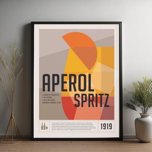 Impresión de cóctel Aperol Spritz, póster de cóctel, decoración de carrito de bar, impresión de alcohol, arte mural minimalista de cócteles, arte mural de bar para el hogar