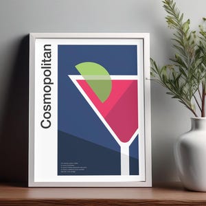Cosmopolitan Cocktail Wall Art, Cocktail Poster, Bar Cart Decor Print, Alcohol Print, Minimalist Cocktail Wall Art, Home Bar Wall Art