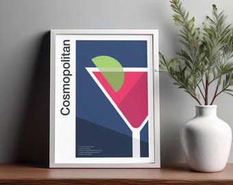 Cosmopolitan Cocktail Print: Minimalist Bar Cart Art, (UNFRAMED)