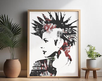 Female Punk Collage Art Print: Mohican Punk Rock Poster