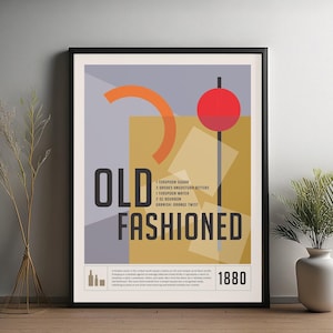 Old Fashioned Cocktail Print, Cocktail Poster, Bar Cart Decor Print, Alcohol Print, Minimalist Cocktail Wall Art, Home Bar Wall Art