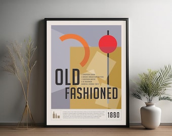 Old Fashioned Cocktail Print: Minimalist Bar Cart Wall Art (UNFRAMED)