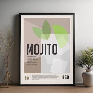 Mojito Cocktail Print, Cocktail Poster, Bar Cart Decor Print, Alcohol Print, Minimalist Cocktail Wall Art, Home Bar Wall Art