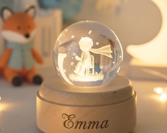 Carillon personalizzato Il Piccolo Principe - Ricordo in legno inciso personalizzato per neonato, luce notturna a forma di libro di fiabe, decorazioni natalizie e per la cameretta dei bambini
