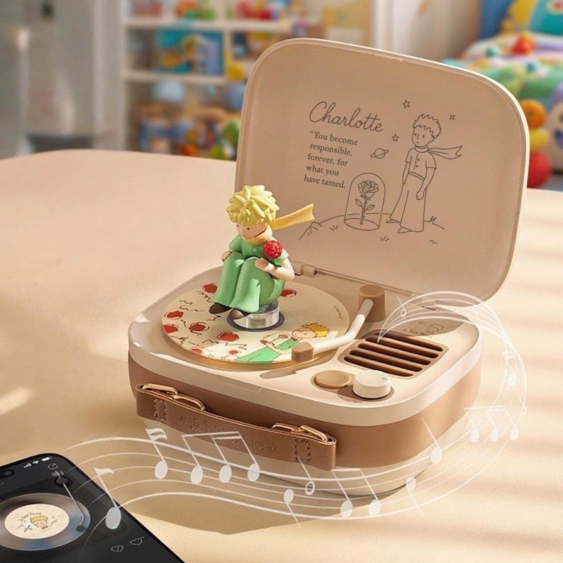 Benutzerdefinierte kleiner Prinz Bluetooth-Lautsprecher Geschenk, personalisierte Name Spieluhr für Kinderzimmer Dekor, Kinderzimmer Geschenk, Geburtstag Andenken, Kinderzimmer Dekor Bild 6