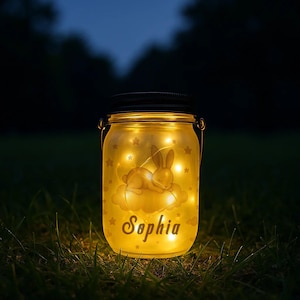 Personalized Bunny Jar Night Light With Name – Custom Touch Light For Kids, Babies Or Adults | Cute Birthday Gift, Nursery Decor Lampt