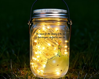Solar Mason Jar Light,The Little Prince Night Light,Solar Powered Firefly Lamp,Graduation or Birthday Decor