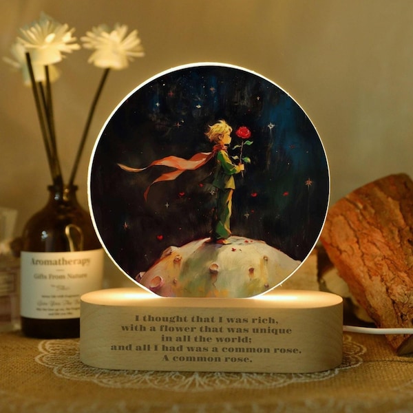 Das kleine Prinz Nachtlicht, literarisch inspirierte Schreibtischdekoration, Kinderzimmerlicht, romantisches Rosengeschichtenlicht, Geburtstagsgeschenk für Buchliebhaber