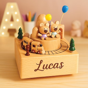 Personalized Wooden Music Box – Handmade Rotating Design with Custom Name Engraving, Birthday or Christmas Gift, Nursery & Kids Room Decor