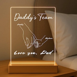 Personalized Daddy’s Team Night Light – Custom Father’s Day Gift From Kids, New Dad Gift, Handcrafted LED Lamp, Unique Keepsake For Dad