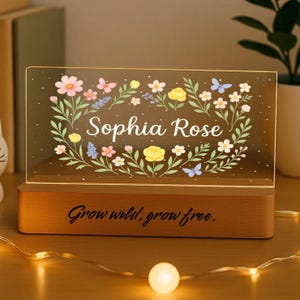 Custom Night Light for Baby Girl, Toddler Bedside Night Light, Custom Name Lamp, Floral Night Light for Nursery Decor, New Baby Gift