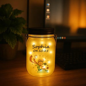 Custom Little Prince Night Light Jar With Name & Date – Personalized LED Fairy Light Lamp For Kids, Birthday Gift, Nursery Table Decor