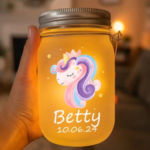 Personalized Unicorn Mason Jar Light,Custom Name Night Lamp for Girls,Hand-Drawn Illustration,Birthday Gift,Nursery or Bedroom Decor