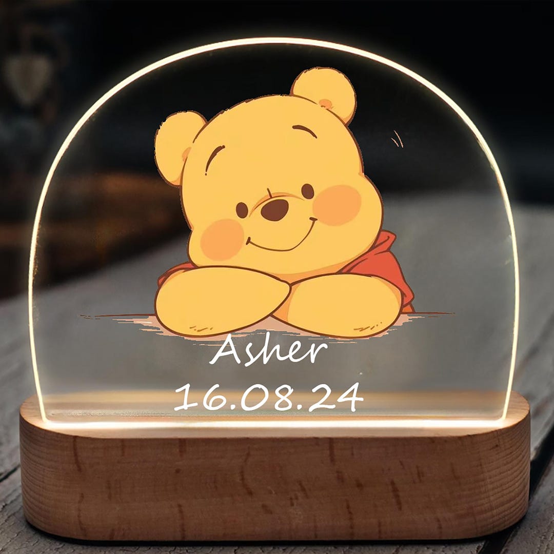 PZJIEAN Winnie The Pooh Acrylic Engraved Night Light With Base – Perfect Gift For Birthday, Christmas, Graduation & Back To School