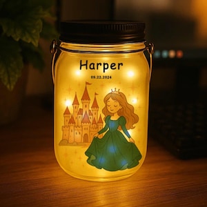 Fairy Baby Girl Gift Birth,Mason Jar Light,Personalized Princess Mason Jar Night Light With Custom Name And Date,Kids Birthday Gift