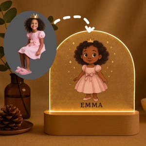 Personalized Princess Night Light With Custom Cartoon Portrait & Name – Magical Gift For Girls, Nursery Decor, Birthday Keepsake Lamp