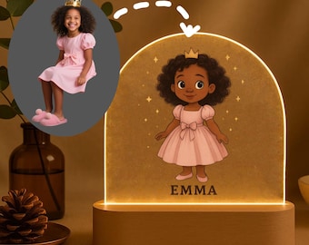 Personalized Princess Night Light With Custom Cartoon Portrait & Name – Magical Gift For Girls, Nursery Decor, Birthday Keepsake Lamp