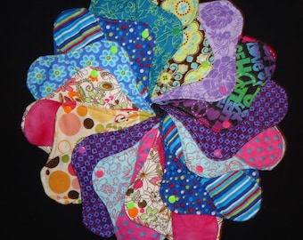 Set of 12 Cotton Flannel Cloth Pantyliners, Reusable Pads