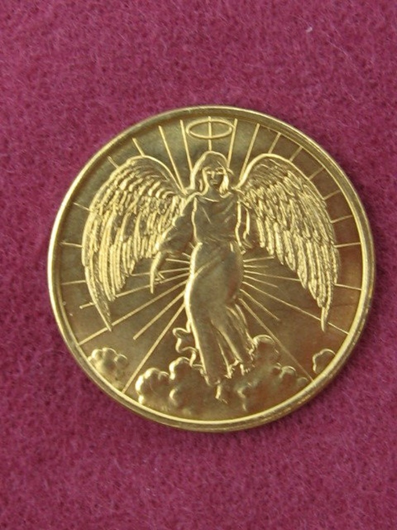 Gold tone angel pocket medal medallion coin Etsy