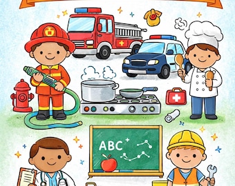 Kids Coloring Book: Everyday Professions, Bold Outlines, Ages 4-8 (PDF Download)