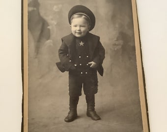Vintage Cdv Kabinett Foto süßer Junge in Matrosenanzug Stern Hut Uniform