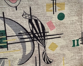 Vintage mid century modern abstract barkcloth cotton fabric curtain panel