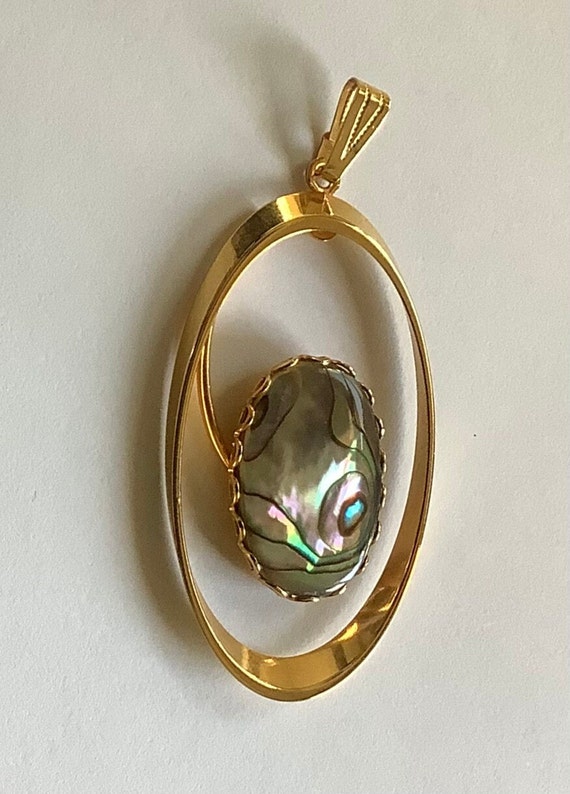 Vintage inset mother of Pearl gold oval necklace p