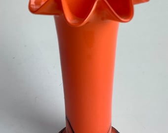 Vintage mid century modern tall orange glass fusion vase Sweden