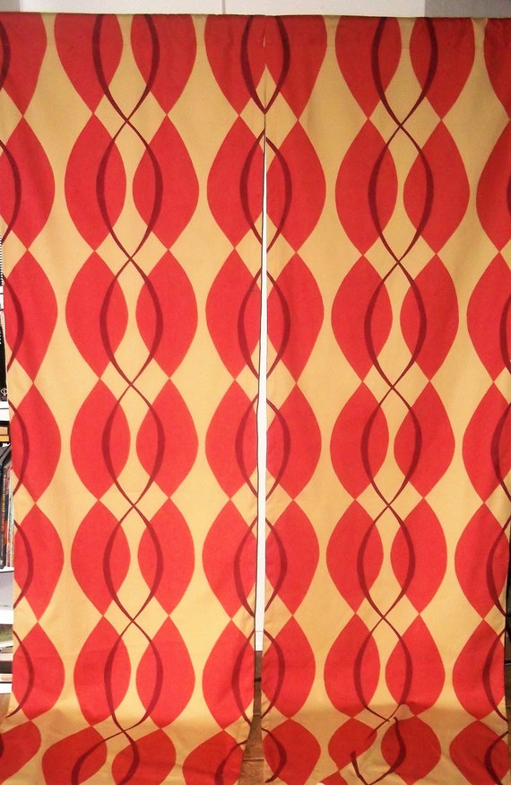 Sale Vintage Bold Mid Century Modern Cotton Fabric Drapery Etsy