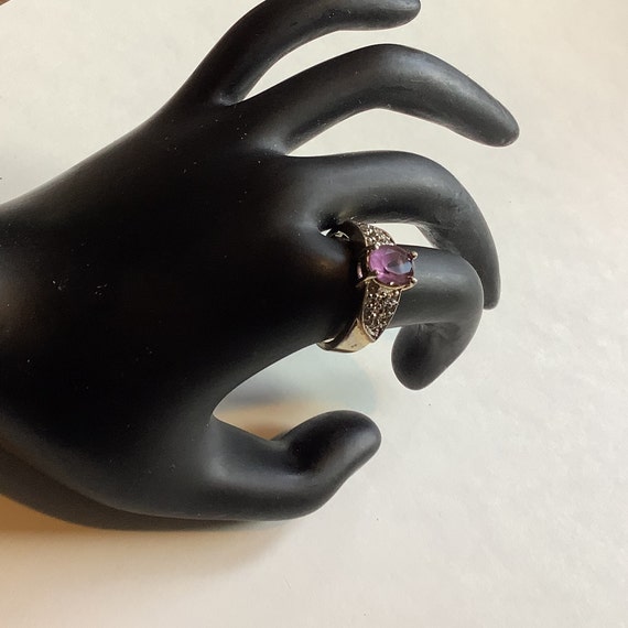 Vintage costume jewelry purple stone rhinestone r… - image 2