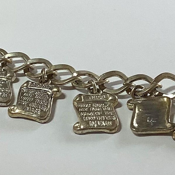 Vintage Silver Tone Ten Commandments Charm Bracelet: Religious Jewelry
