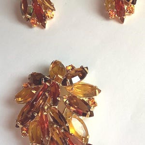 Vintage faceted amber rhinestones brooch/pin earrings estate jewelry set