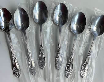 Vintage set 6 dinner spoons, gorgeous Reed and Barton Haversham stainless steel tableware silverware never used