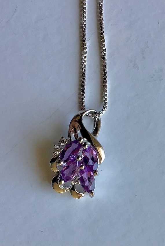 Fine sterling silver amethyst gemstones pendant necklace estate jewelry