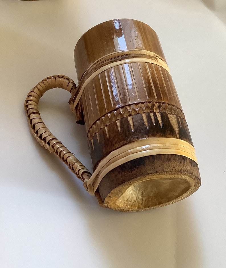 Vintage Mid Century Retro Tiki Bar Carved Bamboo Set Barware Etsy