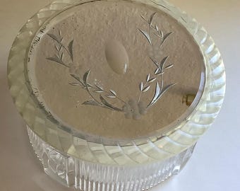 Vintage art déco-eran glas omvänd snidad spegel sminkburk med lock