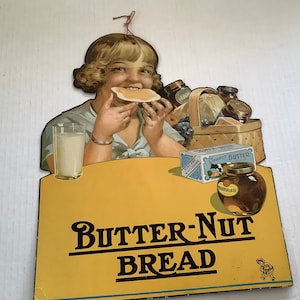 Great vintage colorful mid century Butter Nut bread display ad sign