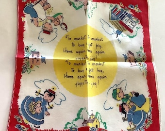 Vintage schattige nieuwigheid To Market.. kinderliedje zakdoek voor kinderen