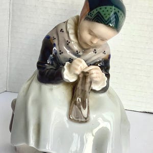 Beautiful vintage Royal Copenhagen Denmark numbered ceramic porcelain figurine woman needlework