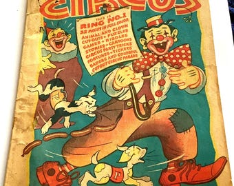 Stare komiksy cyrkowe z czasów po II wojnie światowej, magazyny, gry, łamigłówki, reklamy pamiątek po płatkach śniadaniowych z 1946 r.