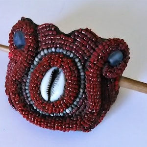 Vintage beautiful heavily beaded with shells hair jewelry accessory with wood pin large exotic beads hair clip holder