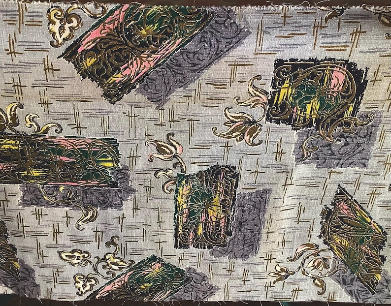 Vintage Mcm Barkcloth Abstract Fabric Remnant - Etsy