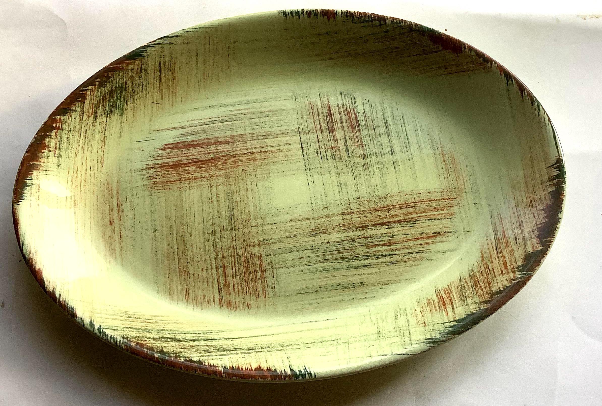 Vintage mid century modern 1950’s  Vernonware U.S.A.  Raffia Ceramic pottery serving platter dish, unused kitchen ware