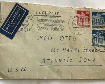 ヴィンテージ第二次世界大戦レターペーパー Luftpost ハンブルク封筒切手 3 枚