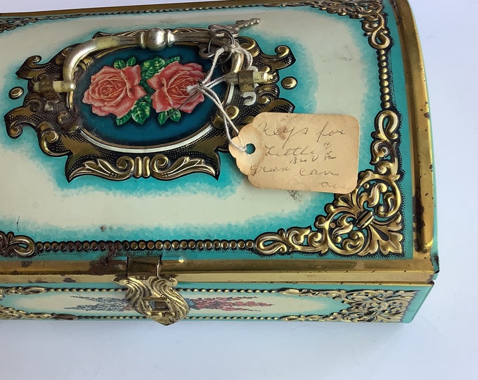 Vintage Tin Litho Colorful Jewelry Locking Trinket Box With Keys Etsy