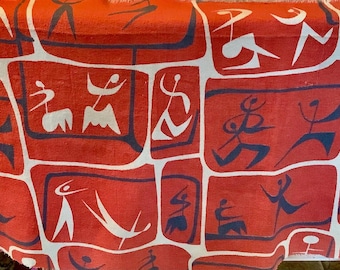 Vintage mid century modern abstract designer John Little barkcloth fabric panel.