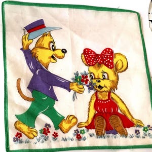 Vintage mid century classic cartoon fabric hanky handkerchief