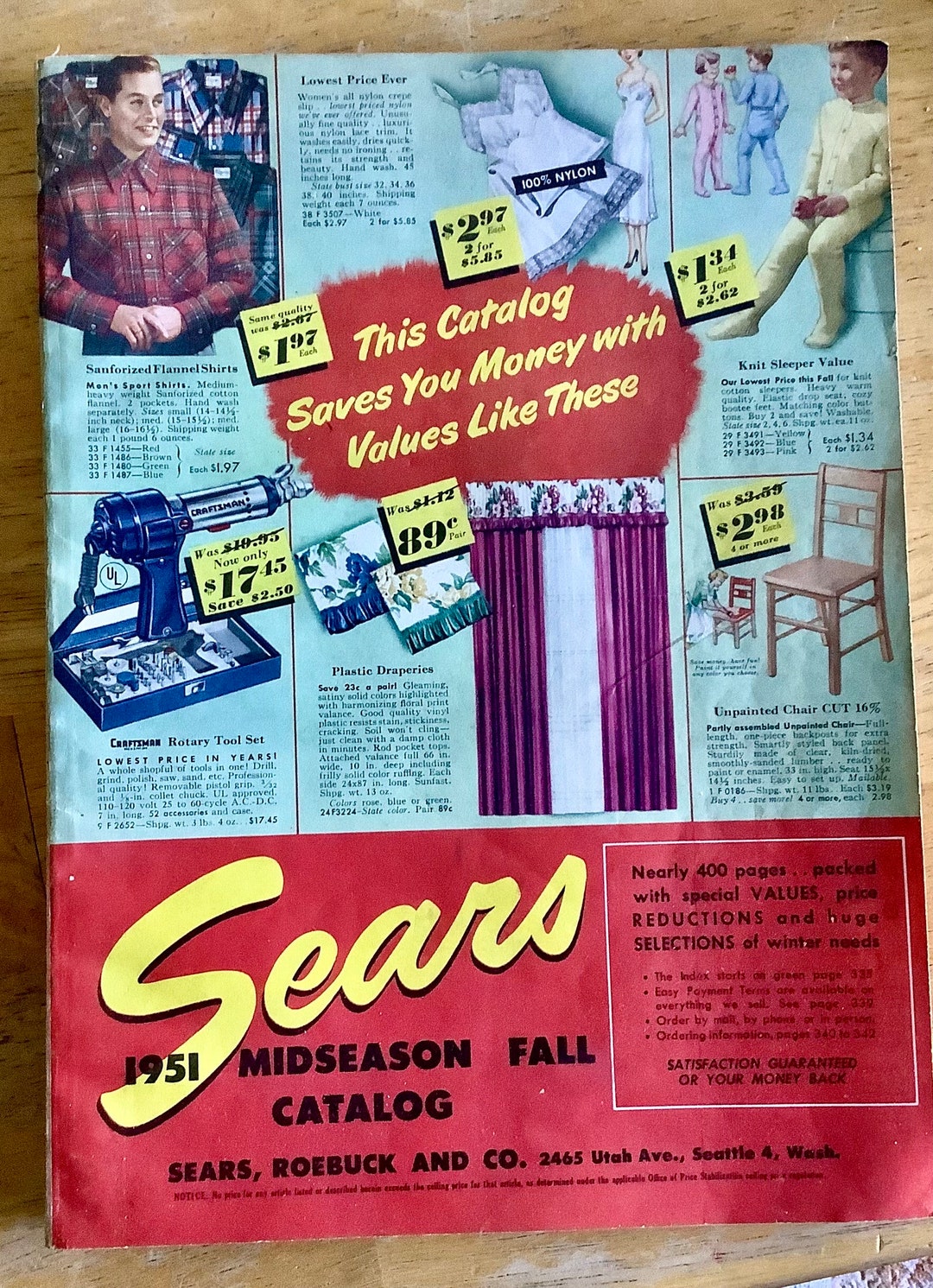 Vintage Mid Century Original Sears Roebuck Catalog Dated 1951 Clothes